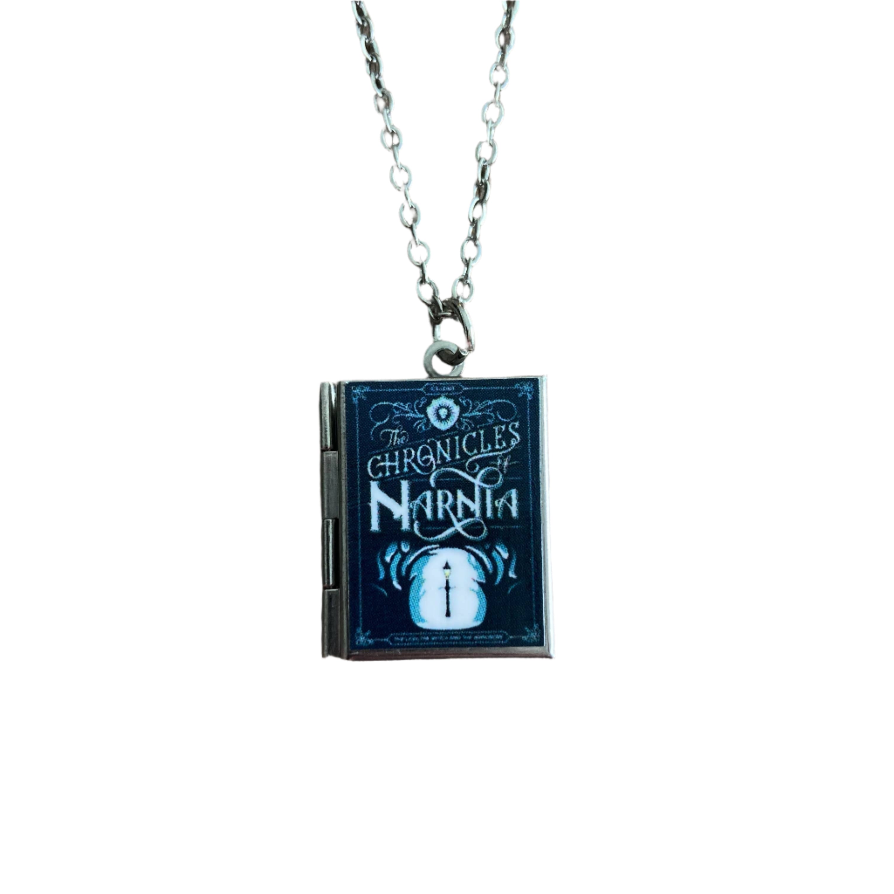 Mini book locket with photo slots inspired by Narnia fantasy books